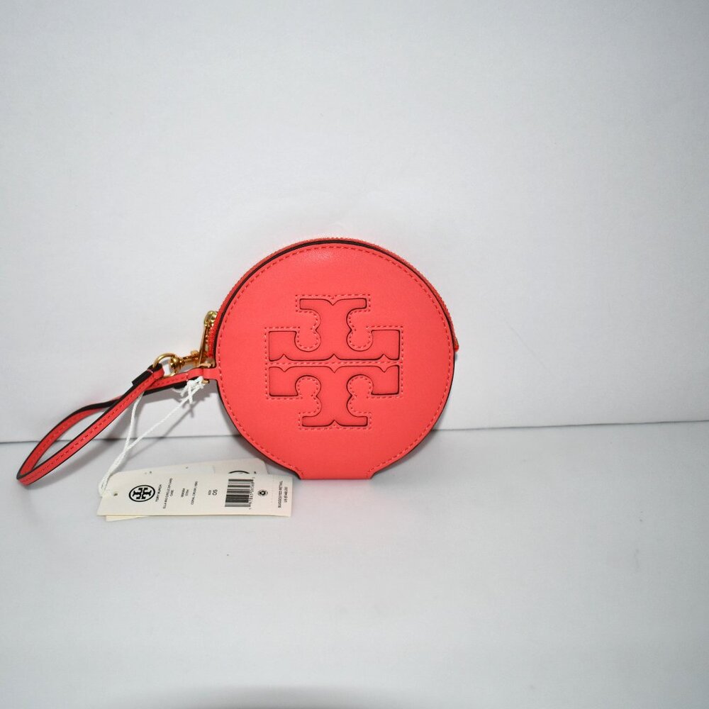 Tory Burch Ella Zip Bio Vegan Leather Card Holder in Coral Crush #159084 NWT